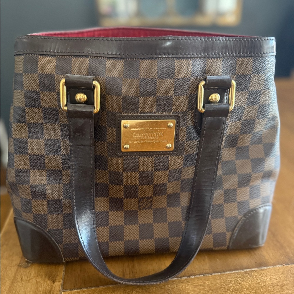 Louis Vuitton Damier Ebene Tote with Red Interior
